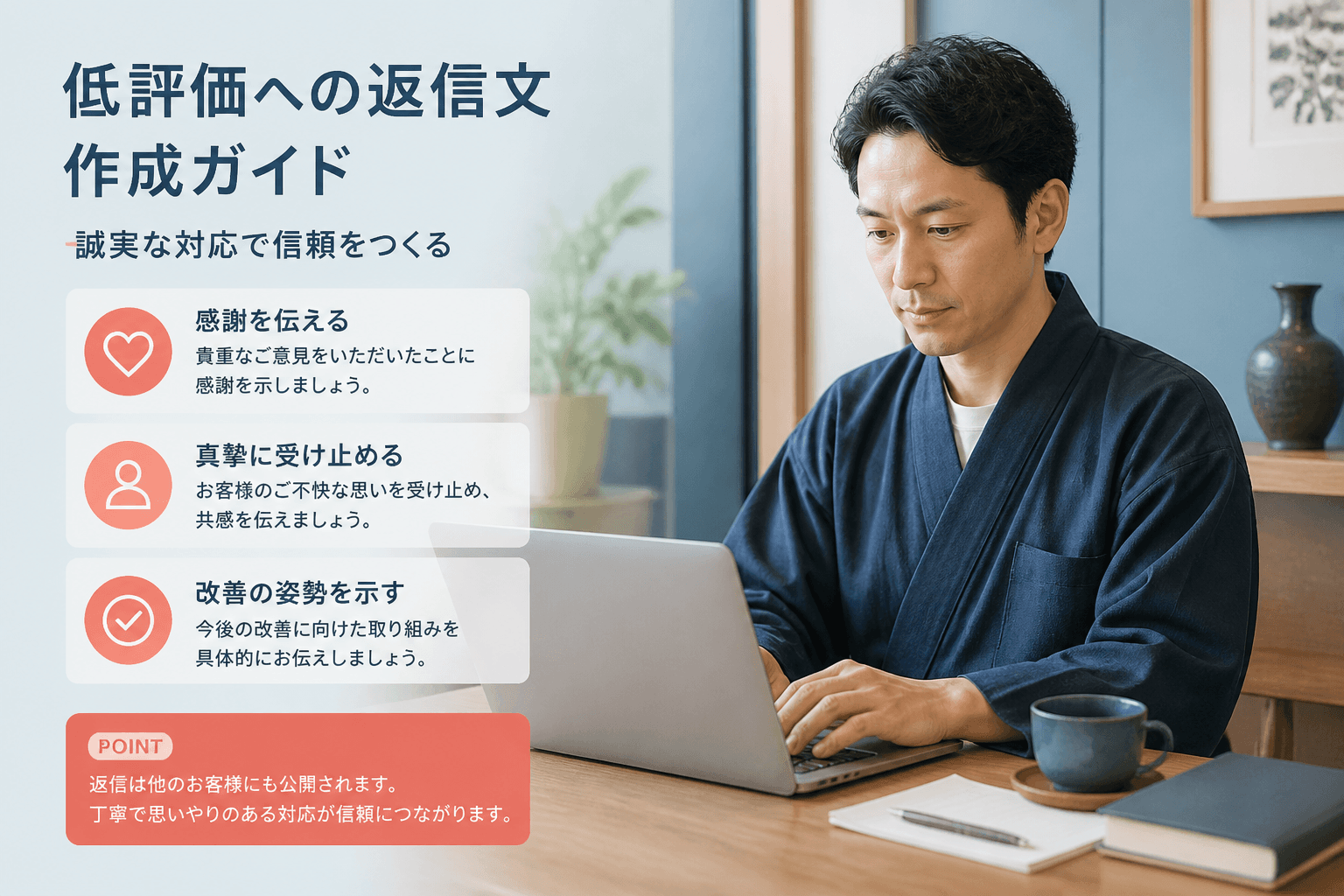 低評価に冷静に返信するイメージ