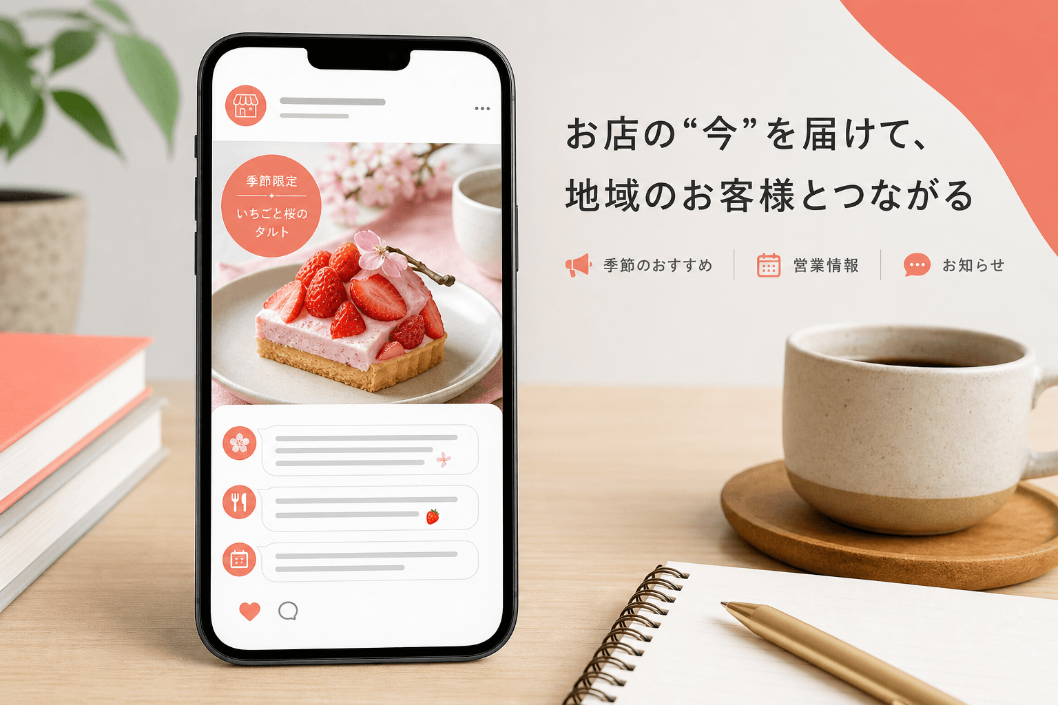 季節の新メニューを告知する店舗投稿のイメージ