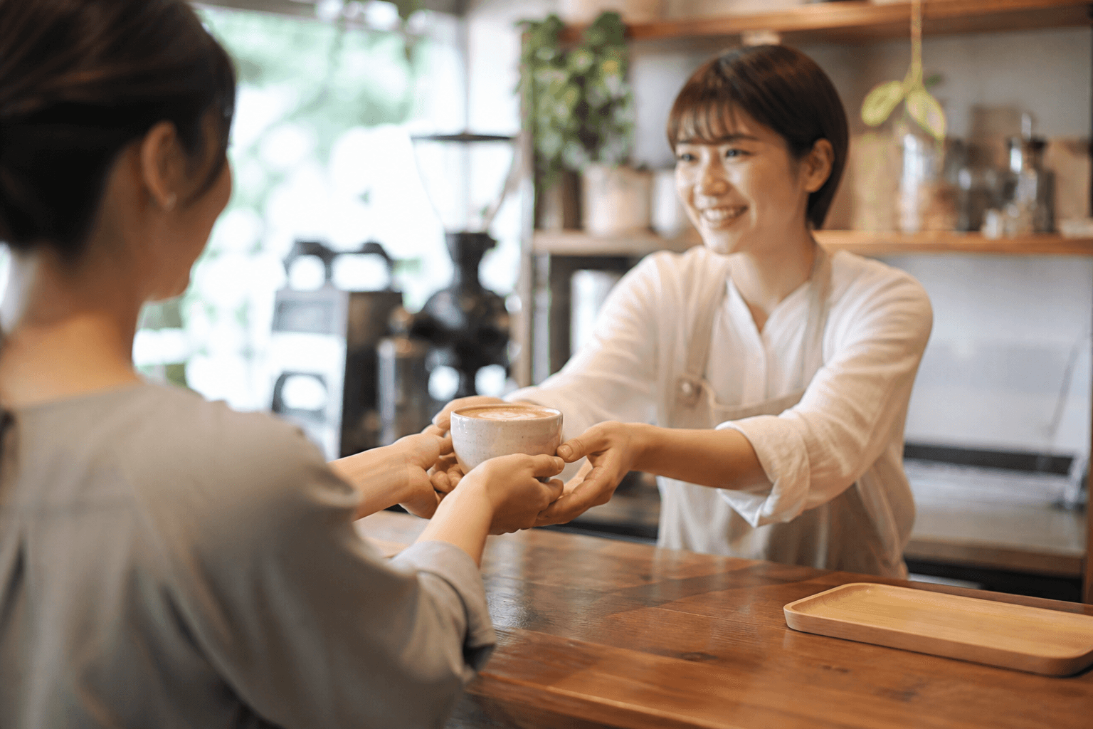 カフェで接客を受けるインバウンド客のイメージ